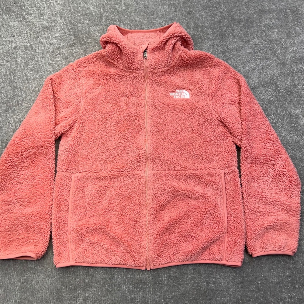 THE NORTH FACE Girl's XL Fleece Full Zip Hoodie Sherpa Outdoor Fuzzy Teddy Pink - Picture 14 of 16